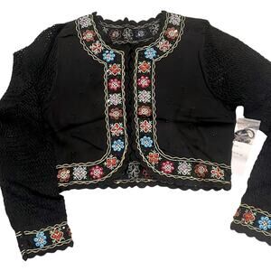 Berek Vintage Knit Floral Beaded Bolero Cardigan Cropped Women’s Large Black